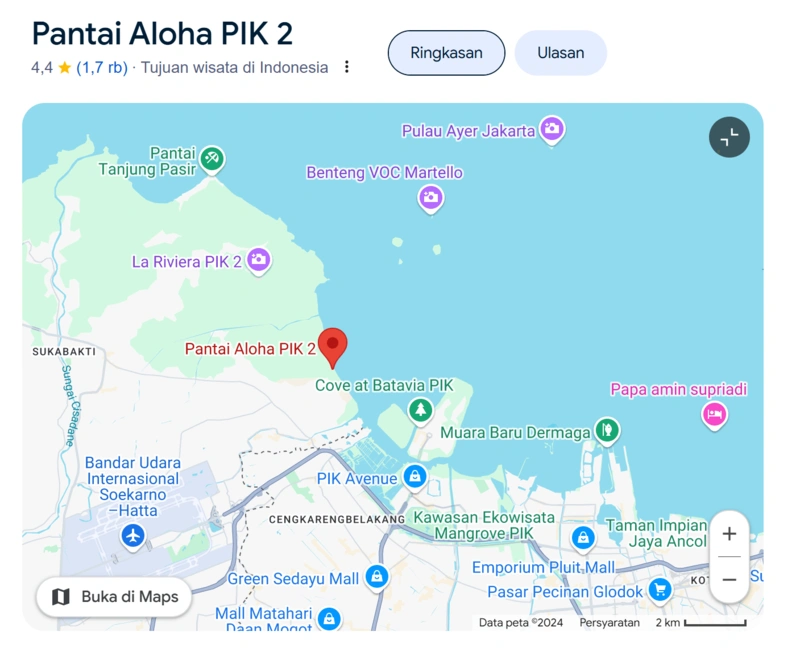 Google Maps Pantai Aloga PIK 2